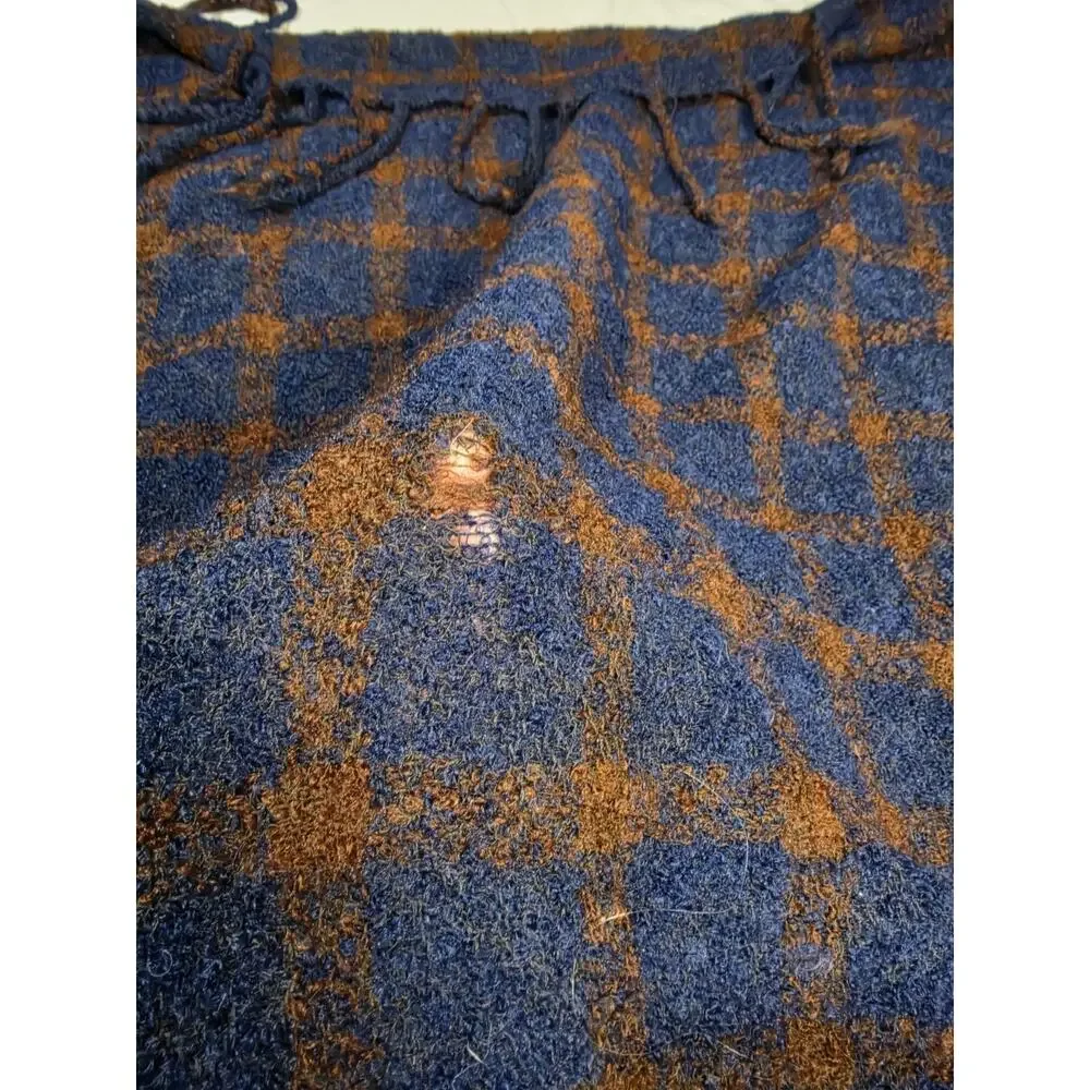 Jo Ann Portanova Throw Plaid Blue Blanket Vtg Flaw Checkered